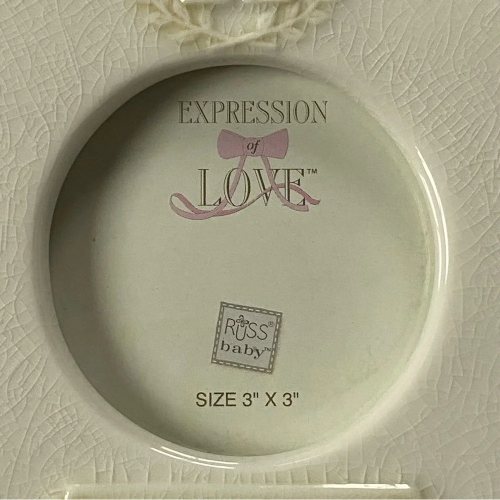 Russ Berrie Picture Frame Baby Vintage White Ceramic Blocks 3 X 3” Photo Love